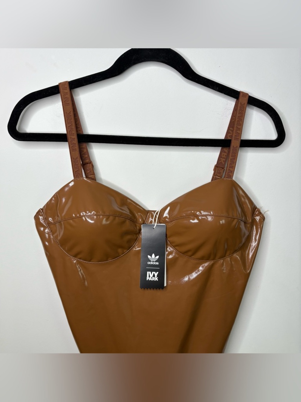 IVY PARK Brown Patent High-Cut Bodysuit